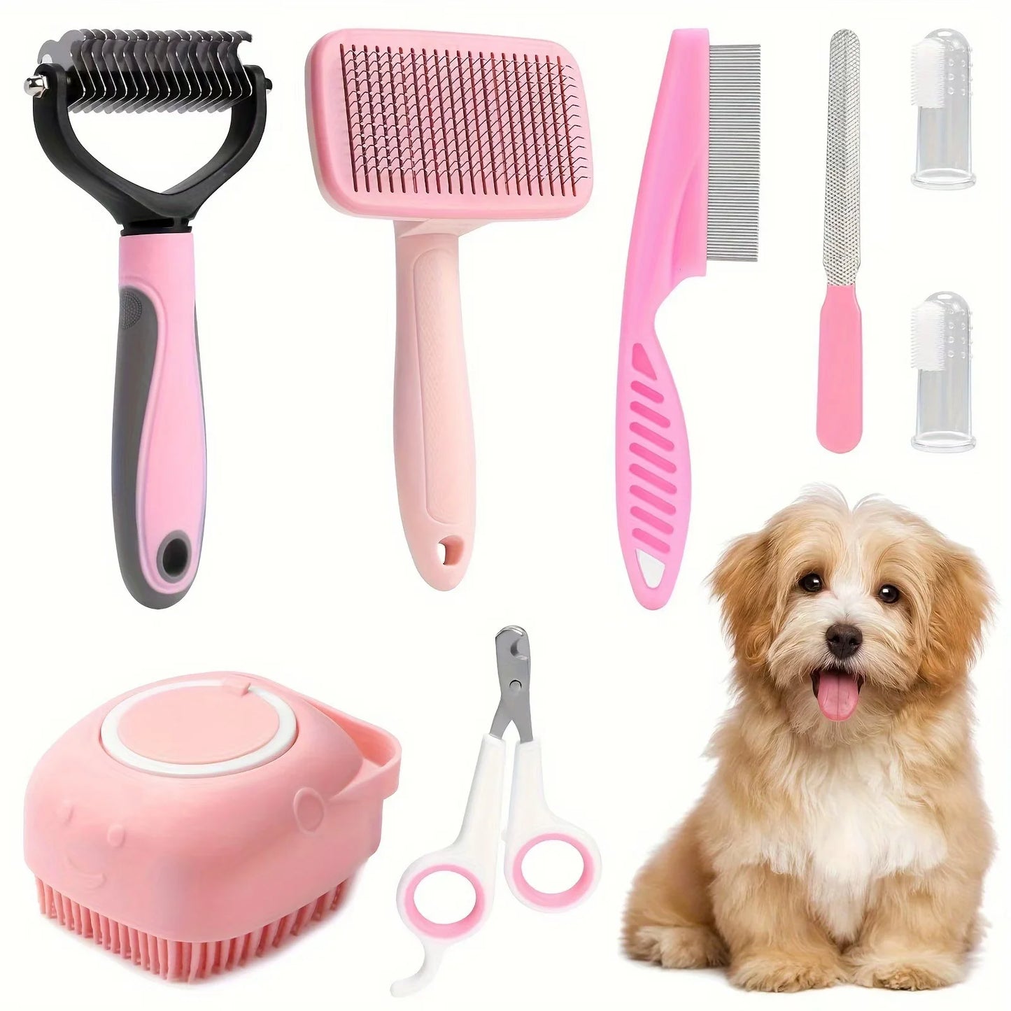 Premium 8-Piece Self-Cleaning Dog Grooming Set for All Breeds