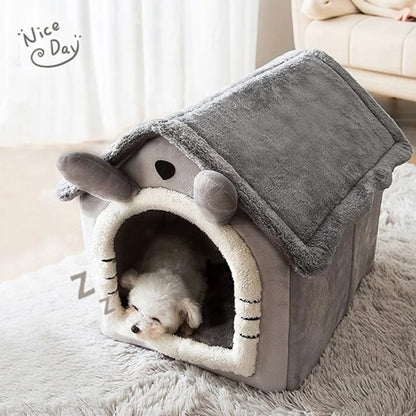 Removable & Washable Foldable Pet Bed - Cat/Dog House & Indoor Nest